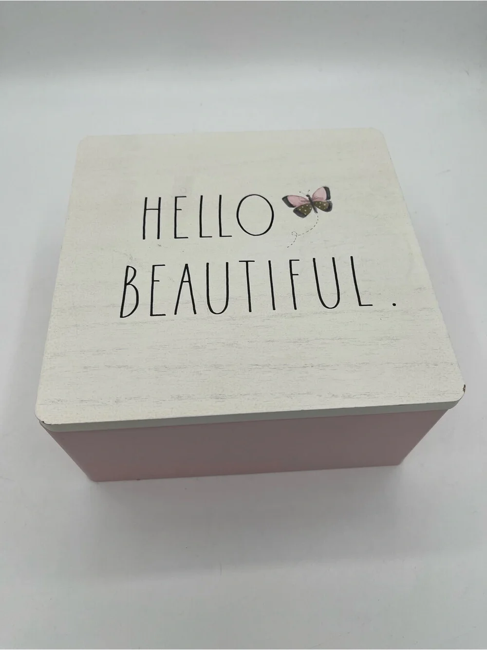 Rae Dunn Pink and White Jewelry Box with Butterfly